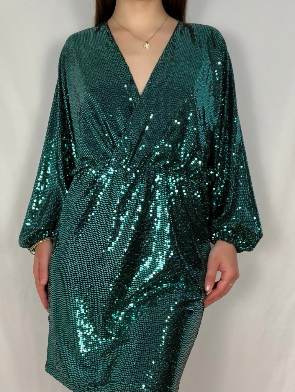 Emerald Sequin Wrap Dress